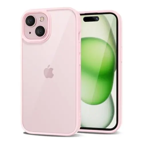LoeoeL for iPhone 15 Case Clear, Transparent Hybrid 15 Phone Case [Hard Plastic & Soft Silicone Bumper] Acrylic Non Yellowing Thin Slim Protective Cover for Women, Light Pink 