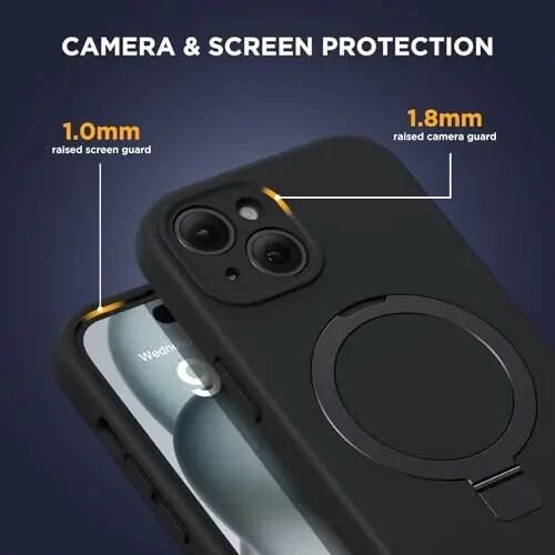 Miracase for iPhone 15 Case with Stand, Compatible with All MagSafe Accessories, Liquid Silicone Case Gel Rubber Shockproof Drop Protection Phone Case for iPhone 15, Black Mag-Stand - 4