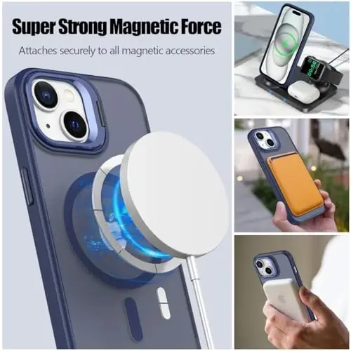 Nvollnoe for iPhone 15 Case Compatible with MagSafe,Military Grade Shockproof Heavy Duty Protective Adjustable Kickstand Matte Semi Clear Phone Case for iPhone 15(Blue) - NVOLLNOE (1)