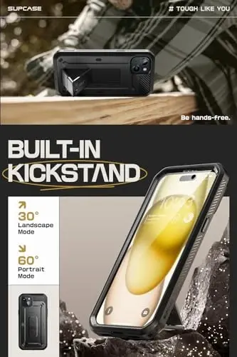 SUPCASE for iPhone 15 Case with Stand & Belt-Clip(Unicorn Beetle Pro), [Built-in Screen Protector] [Military-Grade Drop Protection] Heavy Duty Rugged Phone Case for iPhone 15 6.1 Inch 2023, Black - 3