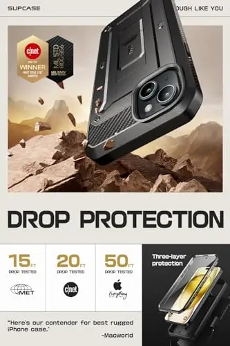 SUPCASE for iPhone 15 Case with Stand & Belt-Clip(Unicorn Beetle Pro), [Built-in Screen Protector] [Military-Grade Drop Protection] Heavy Duty Rugged Phone Case for iPhone 15 6.1 Inch 2023, Black - 4