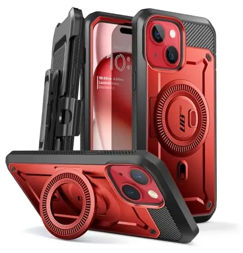 SUPCASE for iPhone 15 Case with Stand (Unicorn Beetle Pro Mag), [Built-in Screen Protector & Belt Clip] [Compatible with MagSafe] Military-Grade Magnetic Phone Case for iPhone 15/14/13, Ruddy - 1