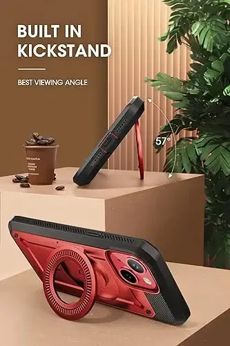 SUPCASE for iPhone 15 Case with Stand (Unicorn Beetle Pro Mag), [Built-in Screen Protector & Belt Clip] [Compatible with MagSafe] Military-Grade Magnetic Phone Case for iPhone 15/14/13, Ruddy - 4