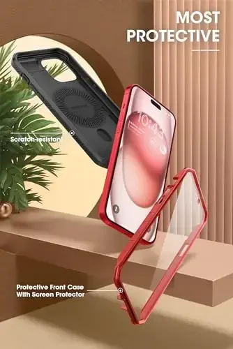 SUPCASE for iPhone 15 Case with Stand (Unicorn Beetle Pro Mag), [Built-in Screen Protector & Belt Clip] [Compatible with MagSafe] Military-Grade Magnetic Phone Case for iPhone 15/14/13, Ruddy - 6