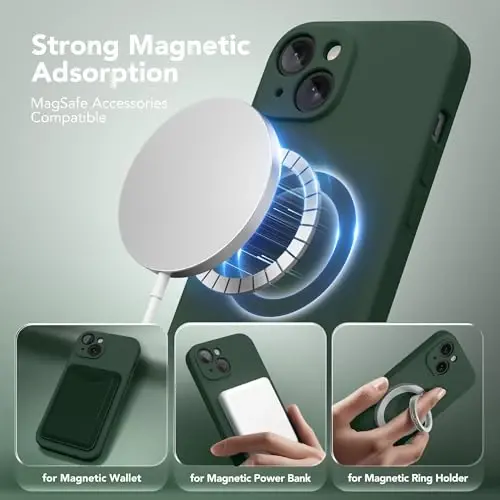 SuydanBox Magnetic for iPhone 15 Case, Compatible with MagSafe, [Screen Protector + Full Camera Protection], Silicone Shockproof Anti-Scratch Protective Phone Case for iPhone 15 6.1