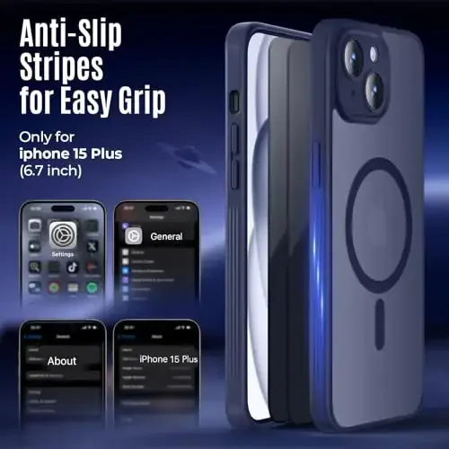 Symcele Designed for iPhone 15 Case, Compatible with MagSafe, with Privacy Screen Protectors X2, [Camera Protection] [15FT Military Drop Protection] Shockproof Phone Case, 6.1