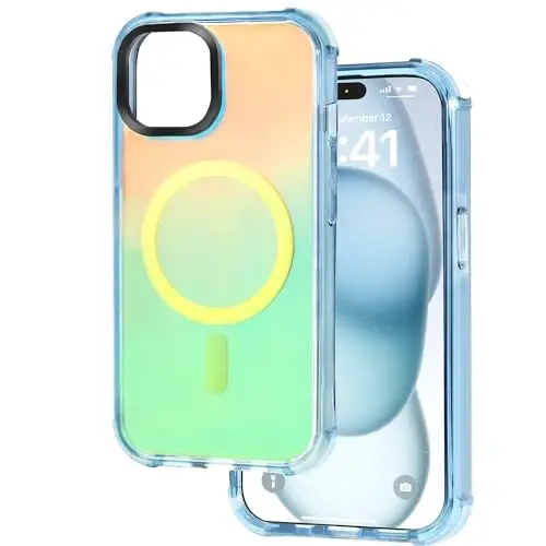 Tigowos Magnetic Bumper for iPhone 15 Case Fits MagSafe 20FT Drop Resistant Back Cover Shockproof Slim Fit for iPhone 15 Phone Case, Colorful 