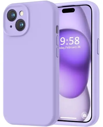 LOVE 3000 Compatible with iPhone 15 Case, [Smooth Silicone Full Coverage Camera] [8ft Drop Protection], Soft Microfiber Lining Full Body Protective Case for iPhone 15 6.1 inch - Light Purple - 1
