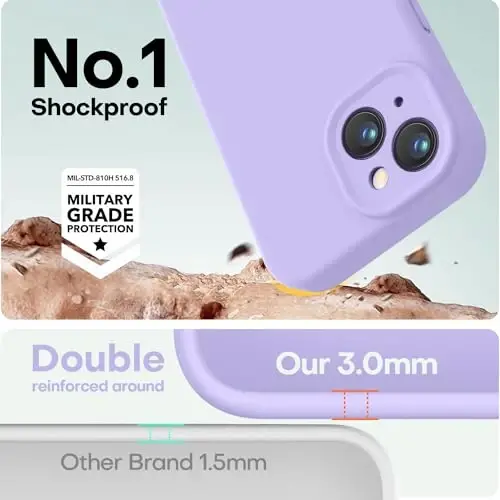 LOVE 3000 Compatible with iPhone 15 Case, [Smooth Silicone Full Coverage Camera] [8ft Drop Protection], Soft Microfiber Lining Full Body Protective Case for iPhone 15 6.1 inch - Light Purple - 4