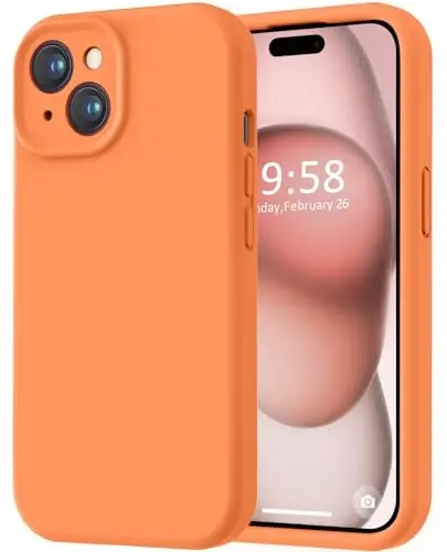 LOVE 3000 Compatible with iPhone 15 Case, [Smooth Silicone Full Coverage Camera] [8ft Drop Protection], Soft Microfiber Lining Full Body Protective Case for iPhone 15 6.1 inch - Bright Orange - 1