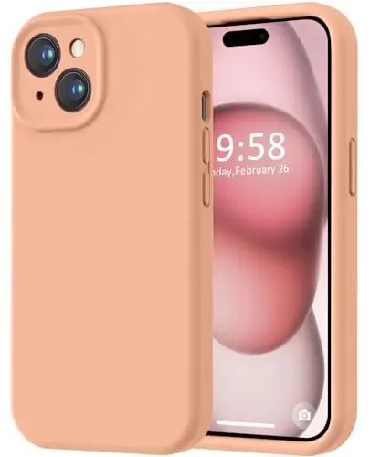 LOVE 3000 Compatible with iPhone 15 Case, [Smooth Silicone Full Coverage Camera] [8ft Drop Protection], Soft Microfiber Lining Full Body Protective Case for iPhone 15 6.1 inch - Cantaloupe - 1