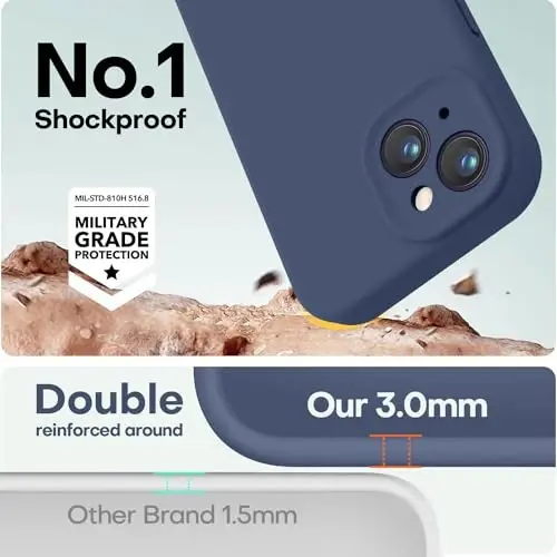 LOVE 3000 Compatible with iPhone 15 Case, [Smooth Silicone Full Coverage Camera] [8ft Drop Protection], Soft Microfiber Lining Full Body Protective Case for iPhone 15 6.1 inch - Navy Blue - 4