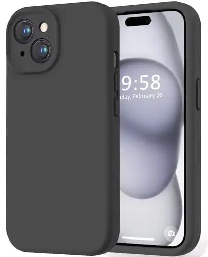 LOVE 3000 Compatible with iPhone 15 Case, [Smooth Silicone Full Coverage Camera] [8ft Drop Protection], Soft Microfiber Lining Full Body Protective Case for iPhone 15 6.1 inch - Black - 1
