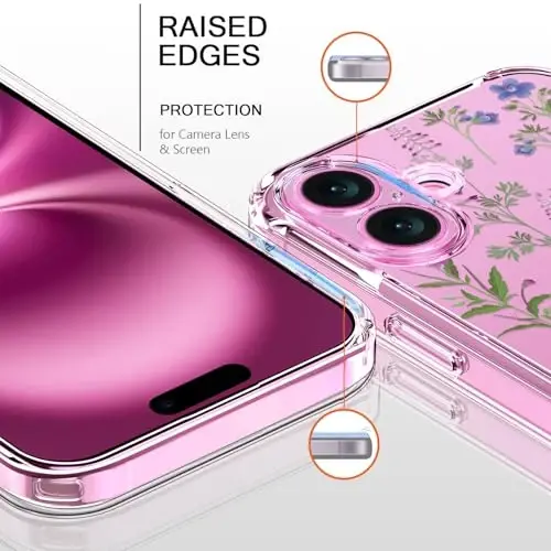 bicol Compatible with iPhone 15 Case, Crystal Acrylic Clear with Fashionable Pattern Designs for Girls Women, Slim Fit Shockproof Protective Phone Cover 6.1 inch Little Flowers Leaves - BICOL (1)