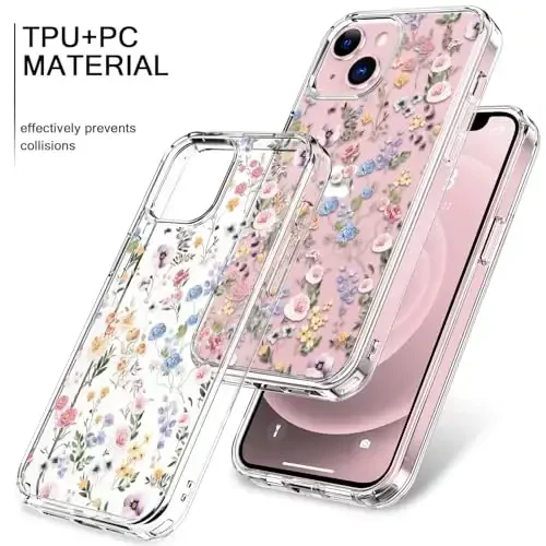 bicol Compatible with iPhone 15 Case, Crystal Acrylic Clear with Fashionable Pattern Designs for Girls Women, Slim Fit Shockproof Protective Phone Cover 6.1 inch, Blooming Wildflower - 3