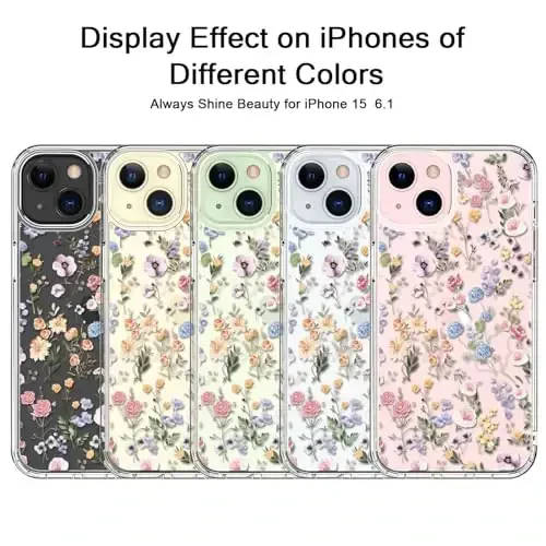 bicol Compatible with iPhone 15 Case, Crystal Acrylic Clear with Fashionable Pattern Designs for Girls Women, Slim Fit Shockproof Protective Phone Cover 6.1 inch, Blooming Wildflower - 5