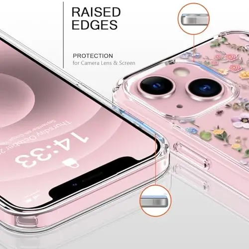 bicol Compatible with iPhone 15 Case, Crystal Acrylic Clear with Fashionable Pattern Designs for Girls Women, Slim Fit Shockproof Protective Phone Cover 6.1 inch, Blooming Wildflower - 2