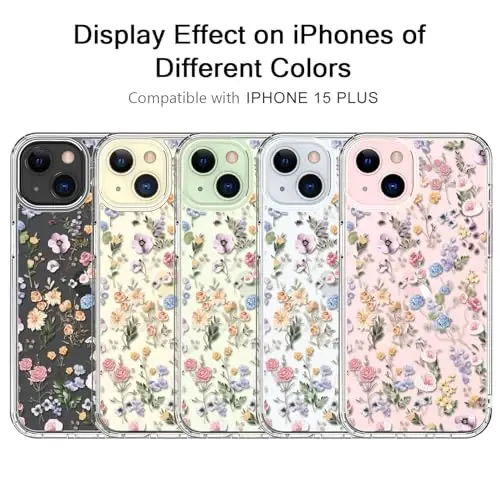 bicol Compatible with iPhone 15 Case, Crystal Acrylic Clear with Fashionable Pattern Designs for Girls Women, Slim Fit Shockproof Protective Phone Cover 6.1 inch, Blooming Wildflower - 6