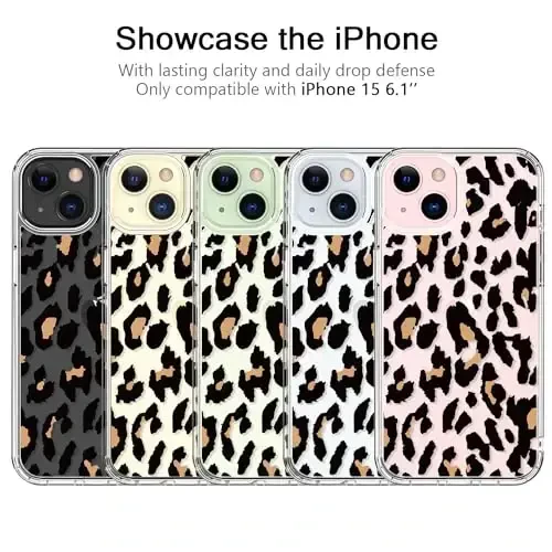 bicol Compatible with iPhone 15 Case, Crystal Acrylic Clear with Fashionable Pattern Designs for Girls Women, Slim Fit Shockproof Protective Phone Cover 6.1 inch,Cheetah Leopard Print - 5