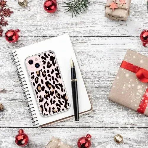 bicol Compatible with iPhone 15 Case, Crystal Acrylic Clear with Fashionable Pattern Designs for Girls Women, Slim Fit Shockproof Protective Phone Cover 6.1 inch,Cheetah Leopard Print - 6