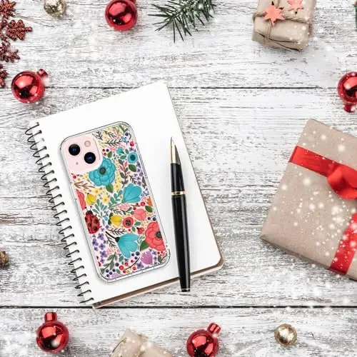 bicol Compatible with iPhone 15 Case, Crystal Acrylic Clear with Fashionable Pattern Designs for Girls Women, Slim Fit Shockproof Protective Phone Cover 6.1 inch,Multi-Colored Blossoms - 6