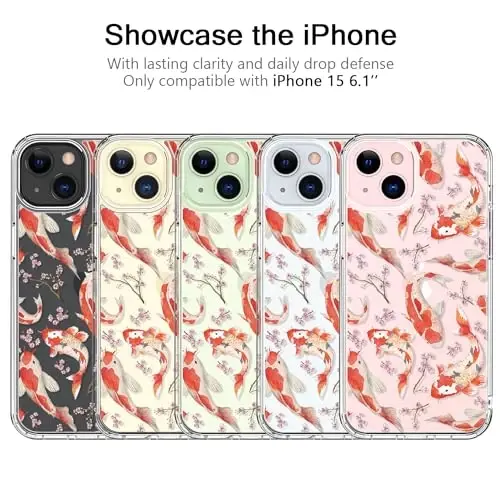 bicol Compatible with iPhone 15 Case, Crystal Acrylic Clear with Fashionable Pattern Designs for Girls Women, Slim Fit Shockproof Protective Phone Cover 6.1 inch,Elegant Fishes - 4