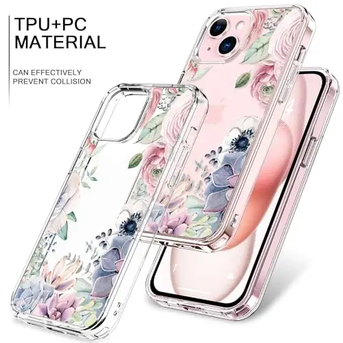 bicol Compatible with iPhone 15 Case, Crystal Acrylic Clear with Fashionable Pattern Designs for Girls Women, Slim Fit Shockproof Protective Phone Cover 6.1 inch,Colorful Succulents - BICOL (1)
