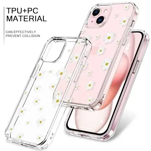 bicol Compatible with iPhone 15 Case, Crystal Acrylic Clear with Fashionable Pattern Designs for Girls Women, Slim Fit Shockproof Protective Phone Cover 6.1 inch,Nice Daisy - 3