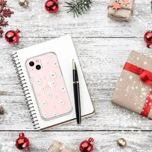 bicol Compatible with iPhone 15 Case, Crystal Acrylic Clear with Fashionable Pattern Designs for Girls Women, Slim Fit Shockproof Protective Phone Cover 6.1 inch,Nice Daisy - 5