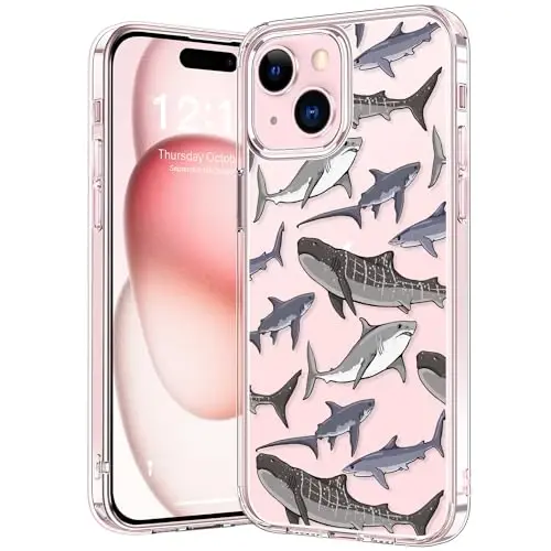 bicol Compatible with iPhone 15 Case, Crystal Acrylic Clear with Fashionable Pattern Designs for Girls Women, Slim Fit Shockproof Protective Phone Cover 6.1 inch,Beautiful Whales - 1