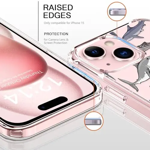 bicol Compatible with iPhone 15 Case, Crystal Acrylic Clear with Fashionable Pattern Designs for Girls Women, Slim Fit Shockproof Protective Phone Cover 6.1 inch,Beautiful Whales - 2