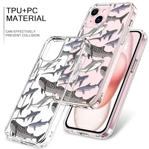 bicol Compatible with iPhone 15 Case, Crystal Acrylic Clear with Fashionable Pattern Designs for Girls Women, Slim Fit Shockproof Protective Phone Cover 6.1 inch,Beautiful Whales - 3