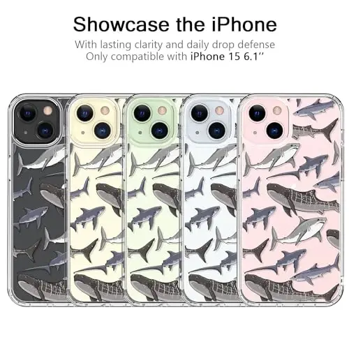 bicol Compatible with iPhone 15 Case, Crystal Acrylic Clear with Fashionable Pattern Designs for Girls Women, Slim Fit Shockproof Protective Phone Cover 6.1 inch,Beautiful Whales - 5