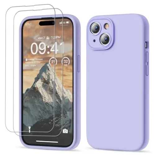 GOODVISH Compatible with iPhone 15 Case, Silicone Upgraded [Enhanced Camera Protection] Phone Case with [2 Screen Protectors], Soft Anti-Scratch Microfiber Lining Inside, 6.1 inch, Violet - 1