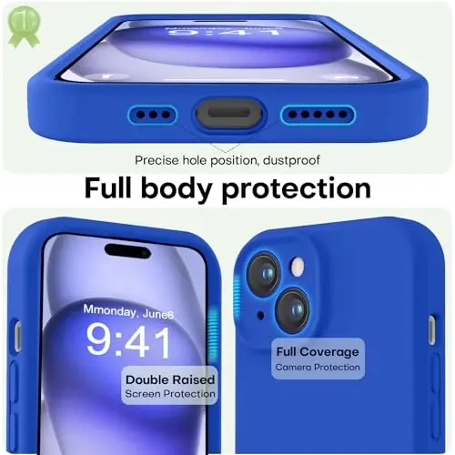 LOVE 3000 Compatible with iPhone 15 Case, [Smooth Silicone Full Coverage Camera] [8ft Drop Protection], Soft Microfiber Lining Full Body Protective Case for iPhone 15 6.1 inch - Klein Blue - 3