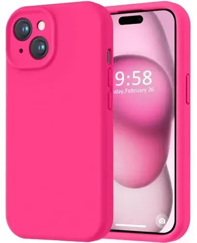 iPhone 15 Kılıfı ile uyumlu LOVE 3000, [Pürüzsüz Silikon Tam Kaplama Kamera] [2,4 m Düşme Koruması], iPhone 15 6,1 inç için Yumuşak Mikrofiber Astarlı Tam Gövde Koruyucu Kılıf - Sıcak Pembe - LOVE 3000