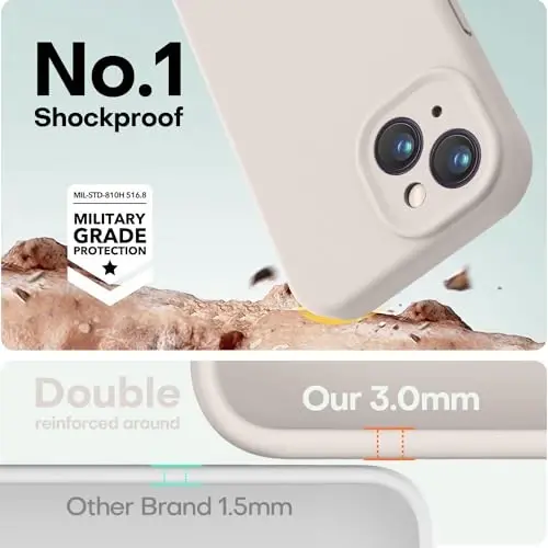 LOVE 3000 Compatible with iPhone 15 Case, [Smooth Silicone Full Coverage Camera] [8ft Drop Protection], Soft Microfiber Lining Full Body Protective Case for iPhone 15 6.1 inch - Stone - 4