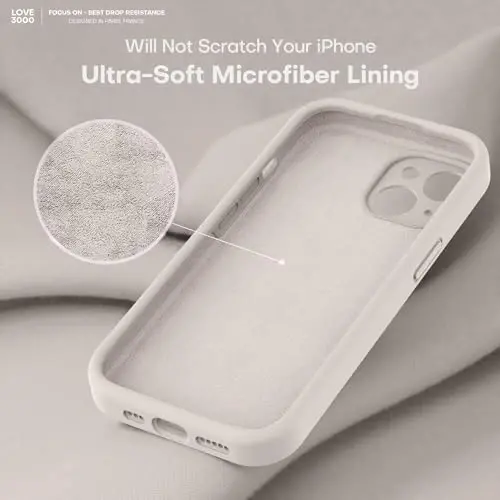 LOVE 3000 Compatible with iPhone 15 Case, [Smooth Silicone Full Coverage Camera] [8ft Drop Protection], Soft Microfiber Lining Full Body Protective Case for iPhone 15 6.1 inch - Stone - 5