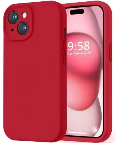 LOVE 3000 Compatible with iPhone 15 Case, [Smooth Silicone Full Coverage Camera] [8ft Drop Protection], Soft Microfiber Lining Full Body Protective Case for iPhone 15 6.1 inch - Red 