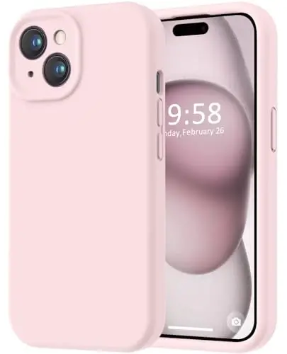 LOVE 3000 Compatible with iPhone 15 Case, [Smooth Silicone Full Coverage Camera] [8ft Drop Protection], Soft Microfiber Lining Full Body Protective Case for iPhone 15 6.1 inch - Chalk Pink 