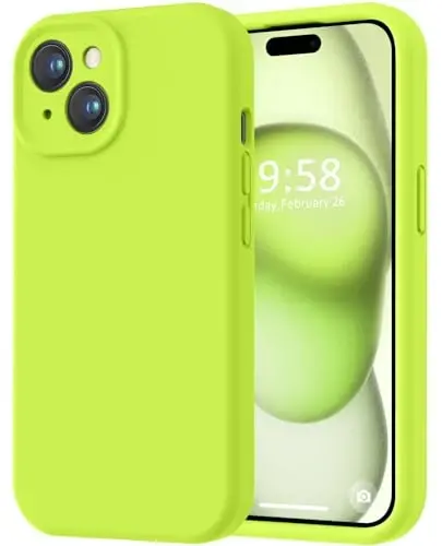LOVE 3000 Compatible with iPhone 15 Case, [Smooth Silicone Full Coverage Camera] [8ft Drop Protection], Soft Microfiber Lining Full Body Protective Case for iPhone 15 6.1 inch - Fluorescent Green - 1