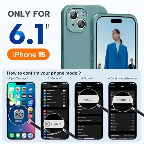Miracase Compatible with iPhone 15 Case, [Soft Anti-Scratch Microfiber Lining], Liquid Silicone Case Gel Rubber Shockproof Drop Protection Phone Case for iPhone 15, Midnight Green - 6