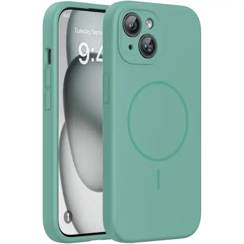 miracase Compatible with iPhone 15 Case, [Soft Anti-Scratch Microfiber Lining], Liquid Silicone Case Gel Rubber Shockproof Drop Protection Phone Case for iPhone 15, Midnight Green 