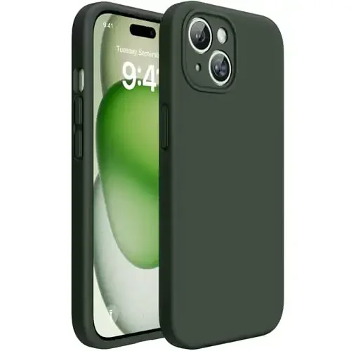Miracase Compatible with iPhone 15 Case, [Soft Anti-Scratch Microfiber Lining], Liquid Silicone Case Gel Rubber Shockproof Drop Protection Phone Case for iPhone 15, Dark Green - MIRACASE