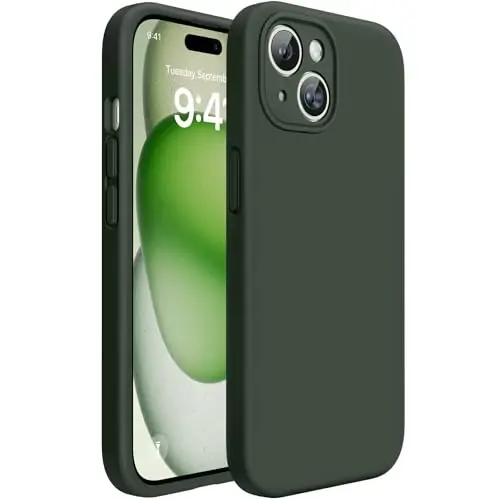 Miracase Compatible with iPhone 15 Case, [Soft Anti-Scratch Microfiber Lining], Liquid Silicone Case Gel Rubber Shockproof Drop Protection Phone Case for iPhone 15, Dark Green - 1