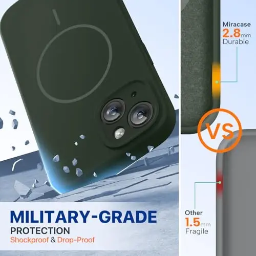 Miracase Compatible with iPhone 15 Case, [Soft Anti-Scratch Microfiber Lining], Liquid Silicone Case Gel Rubber Shockproof Drop Protection Phone Case for iPhone 15, Dark Green - 3