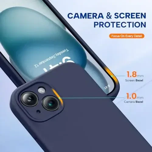 Miracase Compatible with iPhone 15 Case, [Soft Anti-Scratch Microfiber Lining], Liquid Silicone Case Gel Rubber Shockproof Drop Protection Phone Case for iPhone 15, Navy Blue - 4
