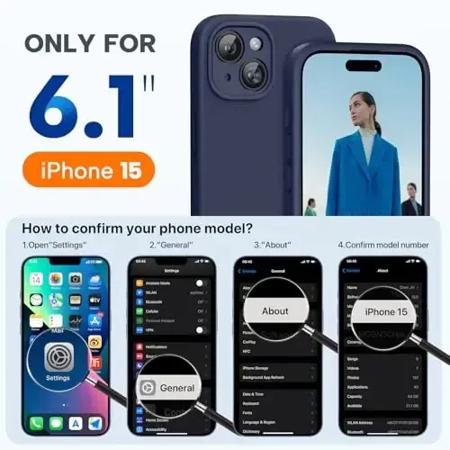 Miracase Compatible with iPhone 15 Case, [Soft Anti-Scratch Microfiber Lining], Liquid Silicone Case Gel Rubber Shockproof Drop Protection Phone Case for iPhone 15, Navy Blue - 6