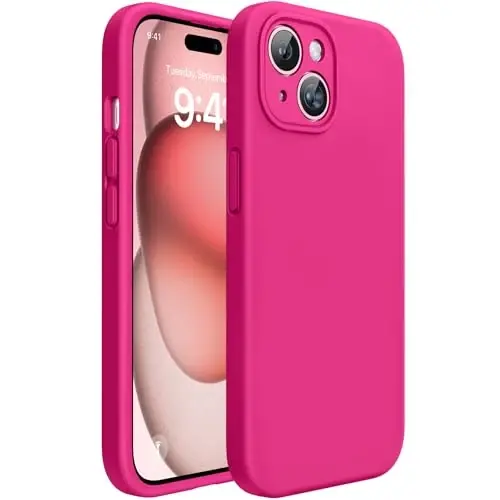 Miracase Compatible with iPhone 15 Case, [Soft Anti-Scratch Microfiber Lining], Liquid Silicone Case Gel Rubber Shockproof Drop Protection Phone Case for iPhone 15, Hot Pink - MIRACASE