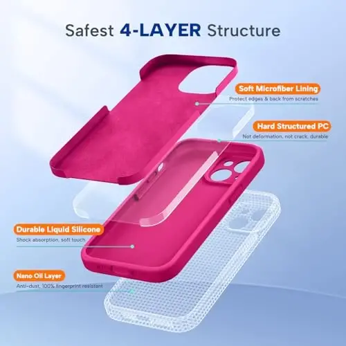 Miracase Compatible with iPhone 15 Case, [Soft Anti-Scratch Microfiber Lining], Liquid Silicone Case Gel Rubber Shockproof Drop Protection Phone Case for iPhone 15, Hot Pink - MIRACASE (1)